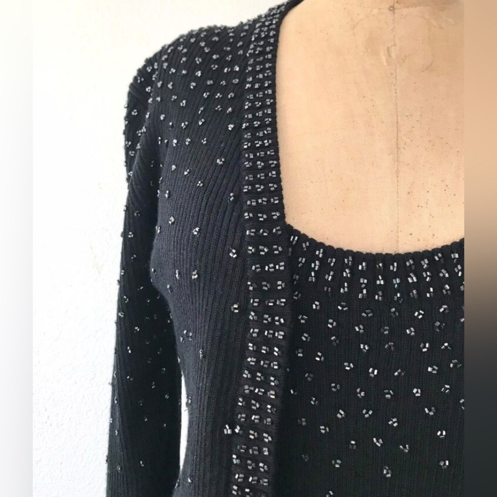 Vintage 60s Beaded Wool Blend tank top w matching cardigan - Picture 4 of 10